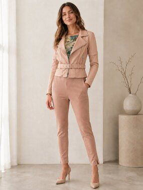Marciano Los Angeles Genuine Leather Moto Jacket Blush Belted XS